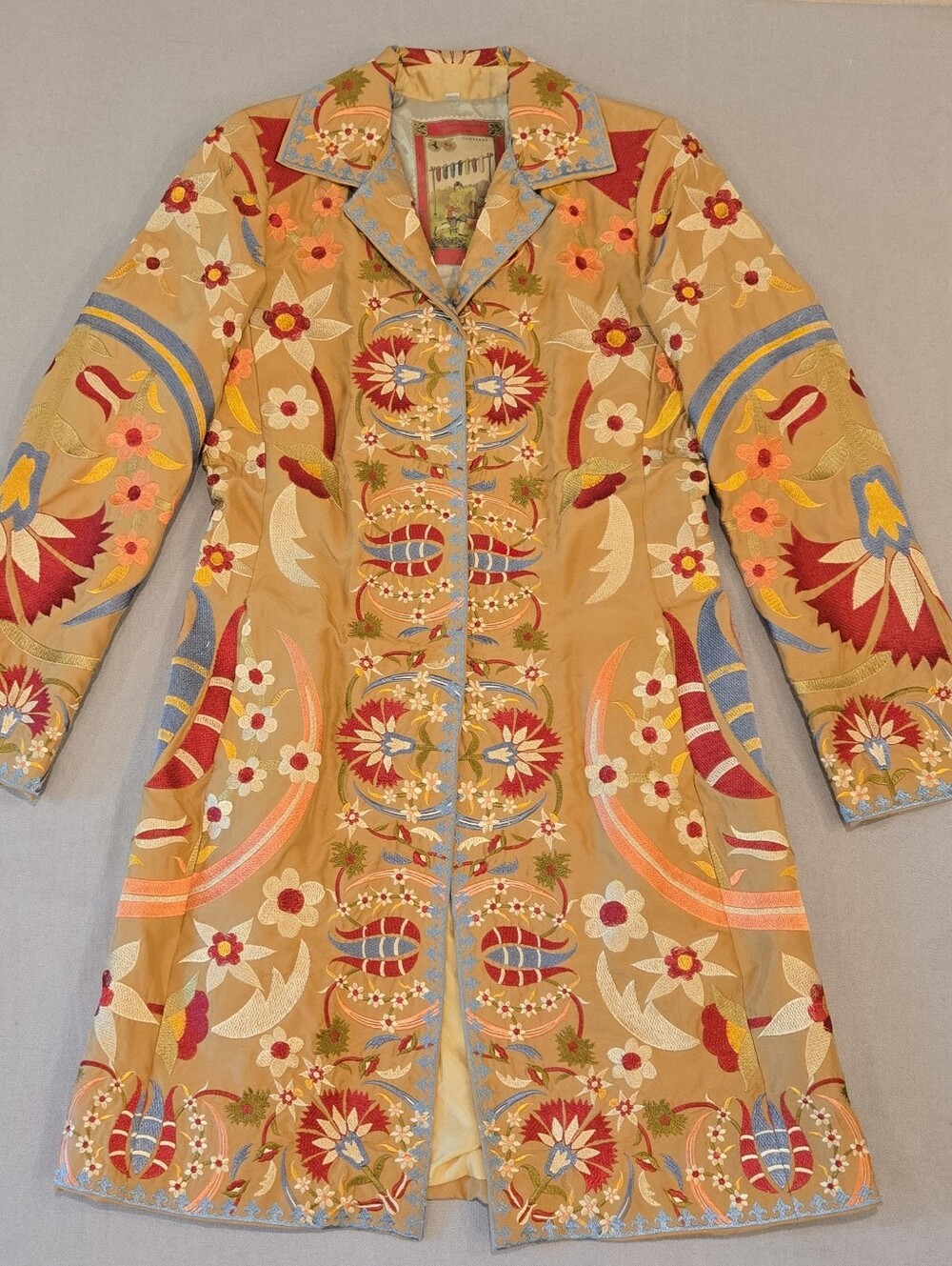 Johnny Was Biya Silk Floral Embroidered Long Coat Jacket